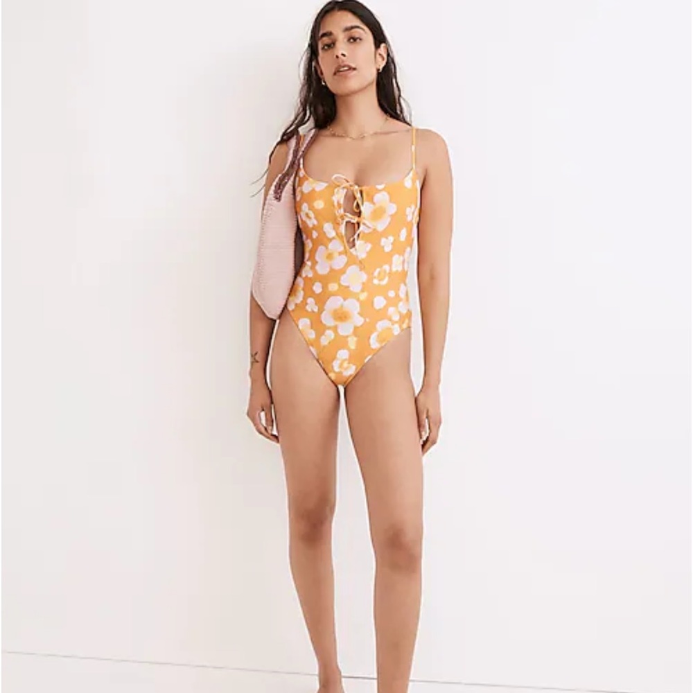 Madewell Second Wave Tie-Front One-Piece Swimsuit in Watercolor Floral
